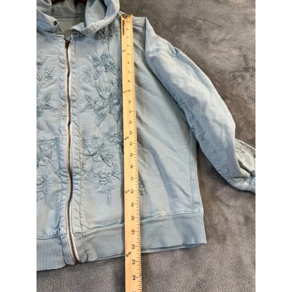 Karyn Seo Hoodie Womens Large Pastel Blue Floral Embroidered Full Zip - Picture 4 of 13